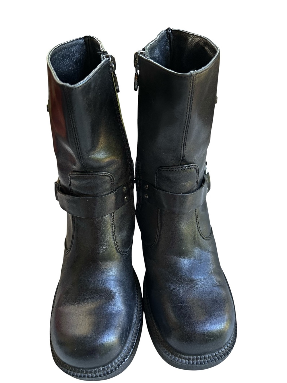 Harley-Davidson Black Leather Y2K Gypsy Block Heeled Motorcycle Grunge Boots - Picture 5 of 13